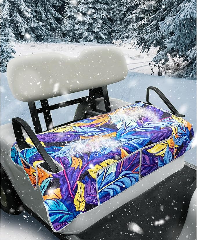 Golf Cart Seat Covers,Nonskid Bottom Golf Cart Seat Towel Blanket with 2 Front Pockets,Short Plush Surface, Soft and Comfortable,Fits for EZGO, Yamaha, Club Car and More 2 Person Seats Golf Carts