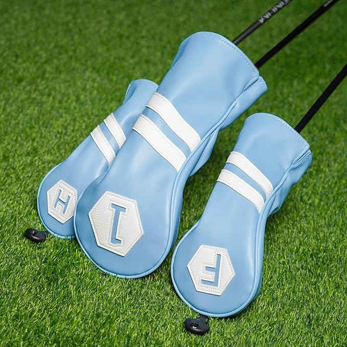 Golf Club Head Covers for Woods and Drivers, Premium Golf Headcovers Set Fit Most Clubs Simple Striped 1PC or 3PCS, Customizable