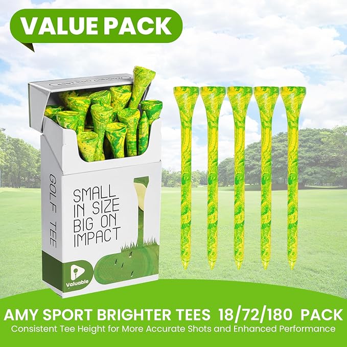 Amy Sport Colorful Golf Tees Wooden 3 1/4 2 3/4 Inch Value 18/72/180 Pack, Stylish Painted Bamboo Tees for Enhanced Visibility, Reduce Friction & More Stable Tees for Men Women