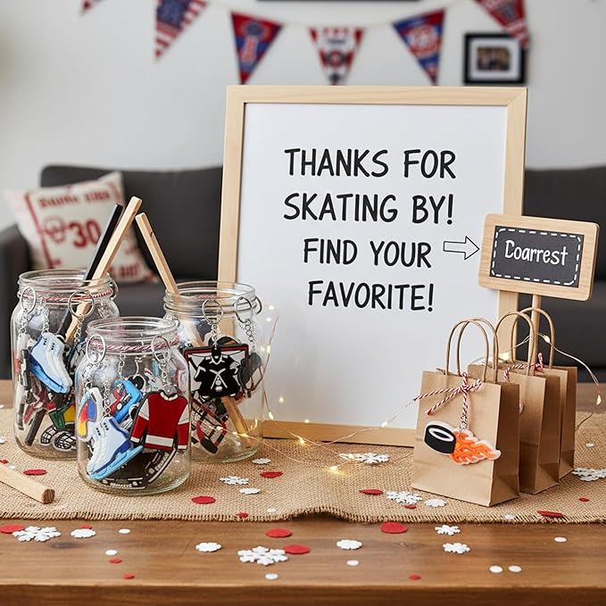 Batiyeer 72 Pack Ice Hockey Keychains Bulk Party Favors Sports Ball Key Chains Funny Keyring Gifts for Women Men Birthday Supplies