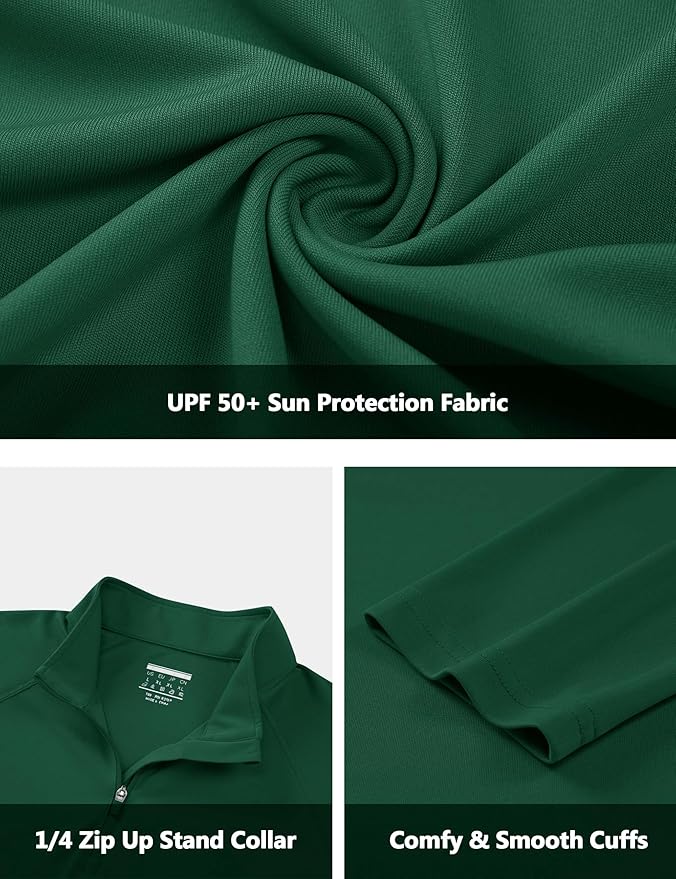 CRYSULLY Men's Long Sleeve 1/4 Zip Shirts Sun Protection Pullover UPF 50+ Rash Guard Running Lightweight T Shirt
