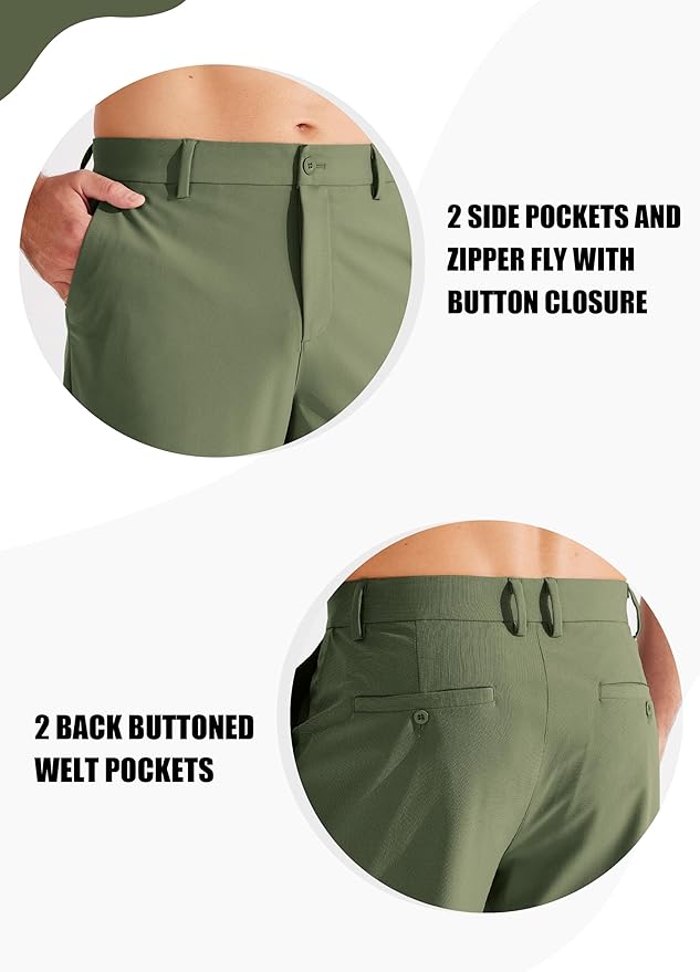 Libin Men's Golf Pants Classic Fit Flat Front Work Dress Pants 29" 31" 33" Stretch Casual Pants Lightweight with Pockets