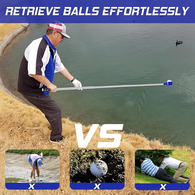 Golf Ball Retriever Telescopic 9FT – Stainless Steel Shaft, Unbreakable Nylon Head Retriever for Water, Golf Accessories & Ideal Gift for Men
