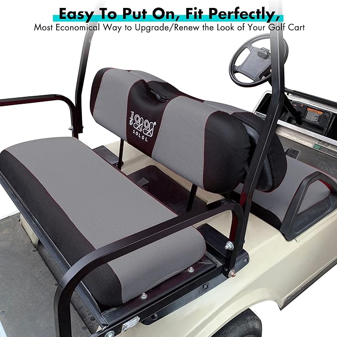 10L0L Golf Cart Front + Rear Seat Cover Set for EZGO TXT RXV 4 Passenger Models Bench Seat Covers Kit Breathable Washable Polyester Mesh Cloth Gray Black Beige Red (S+XS)