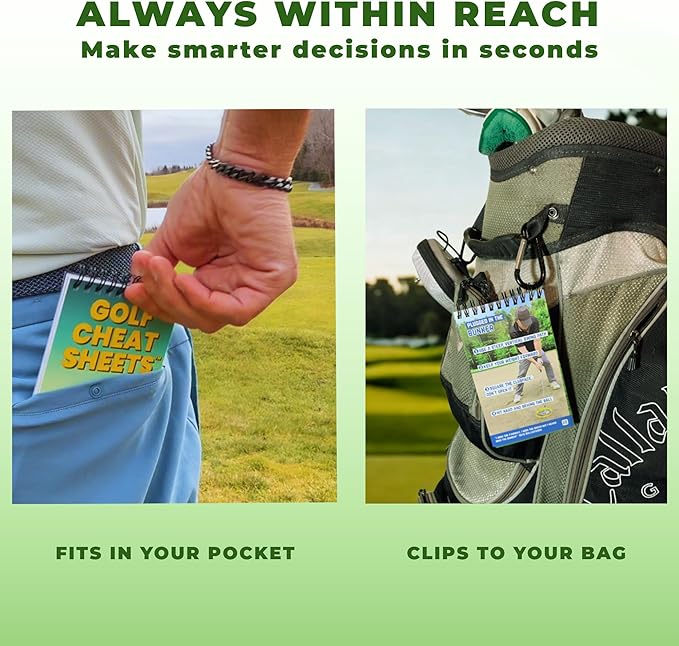 Golf Training Aid Pocketbook with or Without Yardage Cards - Reference Guide for Golfing - Golf Cheat Sheets Packed with 175+ Tips for Swing and Putting
