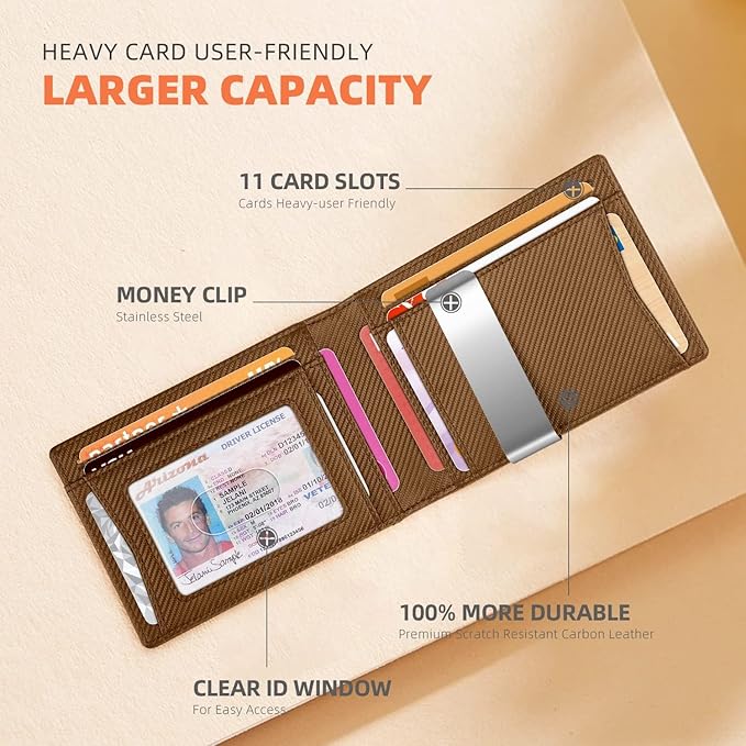 RUNBOX Money Clip Wallets for Men,Slim Leather Mens Bifold Wallet,RFID Blocking Front Pocket Wallet,Thin Credit Card Holder with Gift Box