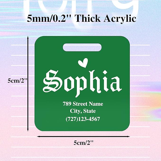 Personalized Luggage Tags for Suitcases,Custom Acrylic Tags with Hole & Steel Loop for Travel,Backpacks,Golf,Bagwine Cup,Waterproof (Dark Green)