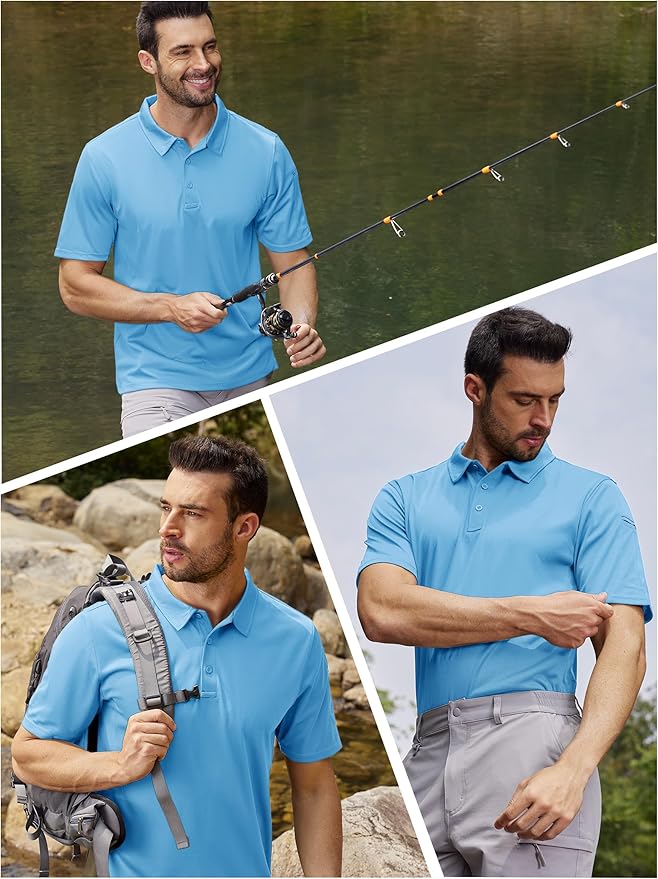 TACVASEN Mens Polo Shirt Short Sleeve Tactical Performance Collared Work Golf Shirts Dry Fit Pique Polos for Summer