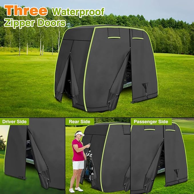 2/4 Passenger Golf Cart Cover Fits EZGO, Club Car, Yamaha Golf Carts with Reflective Strips, All Weather Protection/Waterproof/Snowproof/Windproof/Sunproof/Full Gold Cart Covers