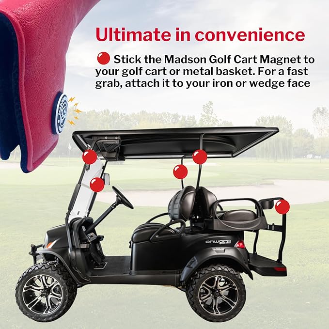 Classic Blade and Mallet Putter Headcovers with Madson Golf Cart Magnet for Secure Positioning and Quick Access, Protective PU Leather Head Covers, Magnetic Golf Accessories