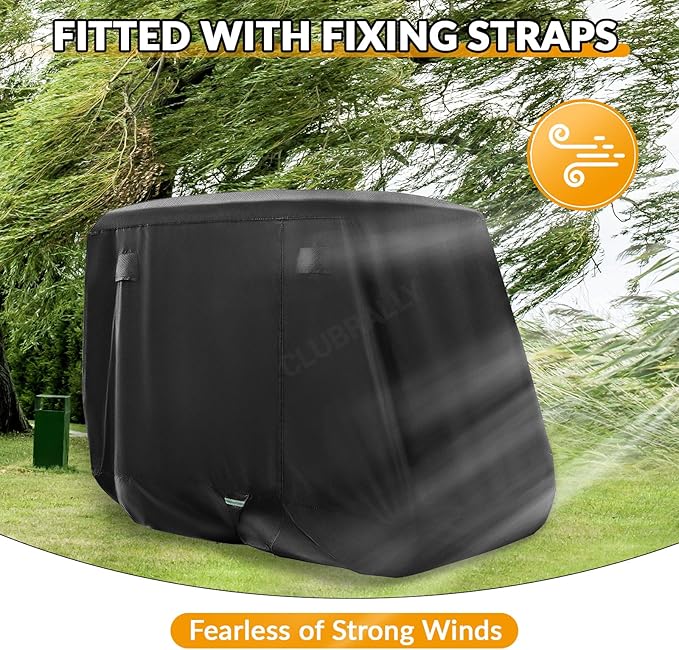 Golf Cart Cover with Doors and Reflective Stripes, 600D Waterproof Golf Cart Cover 2/4 Passenger for Club Car, EZGO, Yamaha Golf Carts - Black/Grey