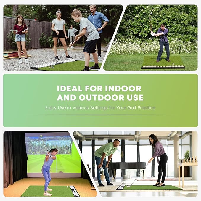 Integrated 5x4ft 6x4ft & 6x5ft 26mm-31mm Golf Mat with Ball Tray, Thickening Golf Mats Practice Outdoor & Indoor Artificial Turf Matt with 3 Tees