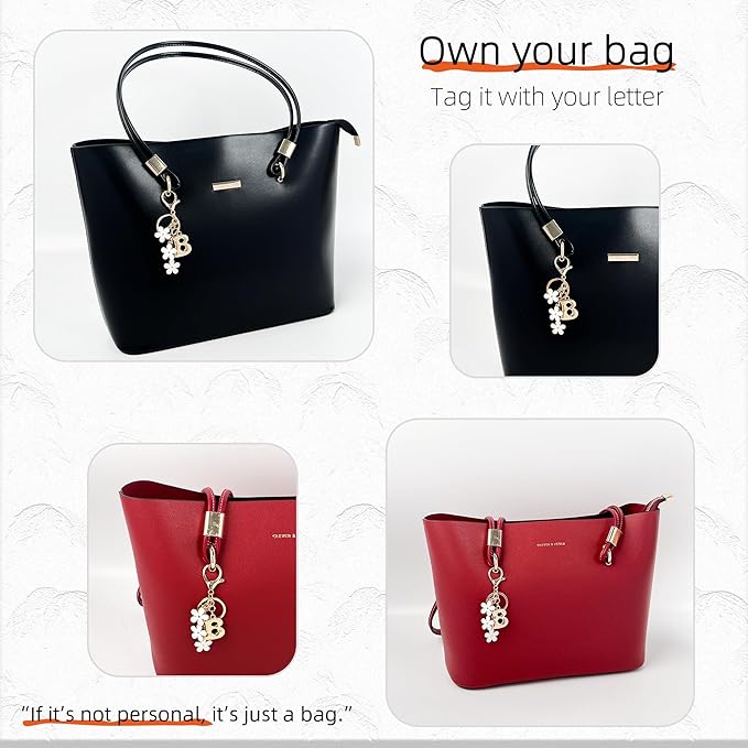 Gold Bubble Heart, Cherry, Bow & More Designs Letter Initial Keychain Bag Charms – Cute Purse Charms for Handbags