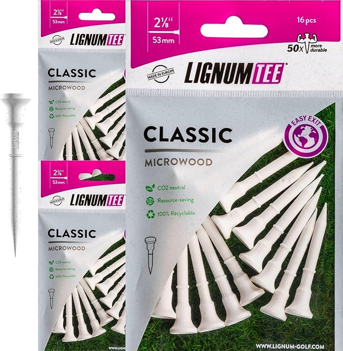LIGNUM Unbreakable Microwood Golf Tees 50x More Durable/Adjustable Golf Tee/Innovative Wood Fiber and Natural Adhesives/Golf Tee, Golf Tees, Tees Golf, Golf Ball Tees/Pack of 3