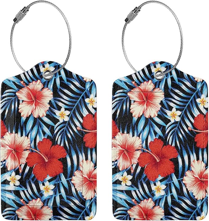 Tropical Hawaii 2 Pcs Luggage Tags, Privacy Cover Id Label with Stainless Steel Loop and Address Card for Suitcases & Travel Bags