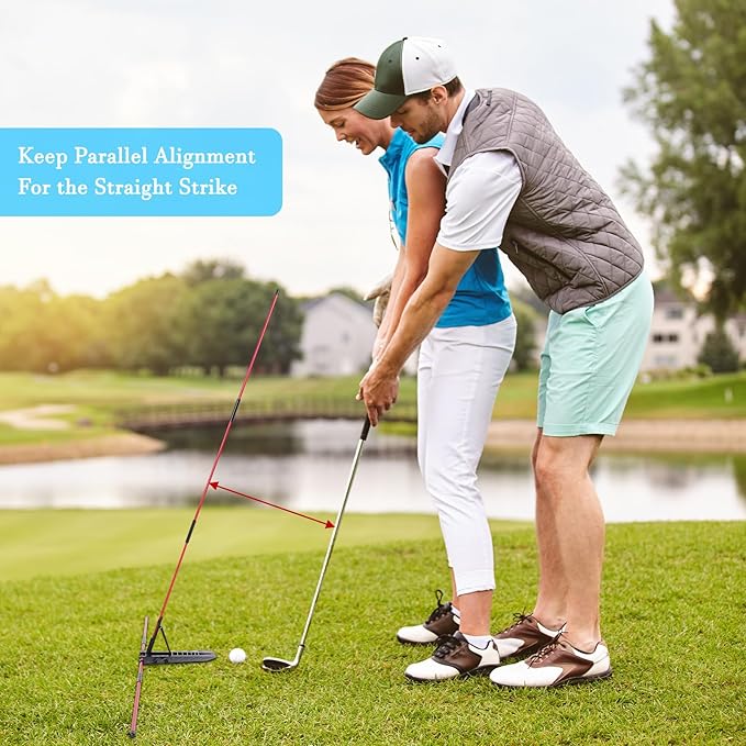Golf Alignment Stick Holder, Golf Swing Plane Trainer with 7 Adjustable Angles for Aiming, Putting, Full Swing Trainer, Posture Corrector Golf Swing Trainer with Metal Sticks