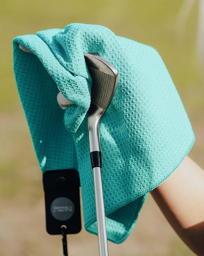 Magnetic Golf Towels for Golf Bags with Clip & Ultra Strong Magnet - Waffle Weave Microfiber Towel for Secure Hold on Bags & Carts - Ideal Club Cleaner & Accessories - Aqua