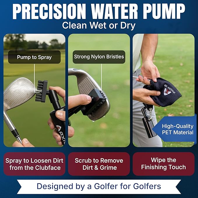 Golf Club Cleaning Brush – Premium Leak-Proof Water Golf Brush with Magnetic Clip & 13″ Towel, Nylon Bristle, Groove Cleaner Golf Club Cleaning Kit – Men’s Golf Accessories for Golfers