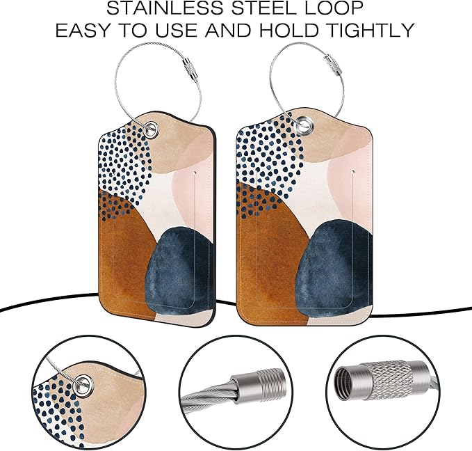 2 Pack Luggage Tags for Suitcase,Wall Art PU Leather Luggage Tags with Privacy Cover Name Address Labels and Steel Ring,Creative Travel Accessories for Men and Women