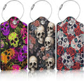 3 Pack Skull Flowers Luggage Tags for Suitcase PU Leather Travel Luggage Tag Privacy Cover ID Label for Women Men Baggage Backpack Handbag School Bag