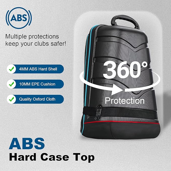 Golf Travel Bags for Airlines with Hard Case Top & Wheels, Hard Shell Top Protect Golf Club, Made of 1680D Heavy Duty Oxford, Internal Strap for Fixing, Lightweight and Easy to Maneuver