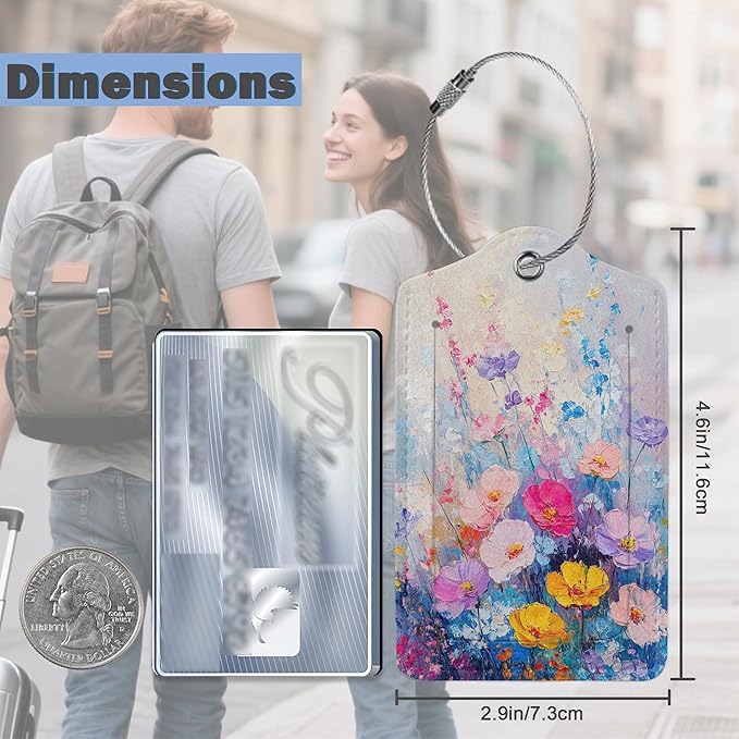 Spring Flower Luggage Tag, 3 Pack Luggage Tags for Suitcases, Cute Suitcase Tags Identifiers Bag Tags with Privacy Flap, Baggage Name Tag for Women Men Luggage Backpack School Bag