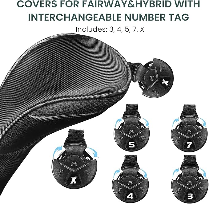 FINGER TEN Golf Club Head Covers for Woods Driver Fairway Hybrid Value 3/5 Pack, Long Headcover Interchangeable Accessories for Ultimate Club Protection