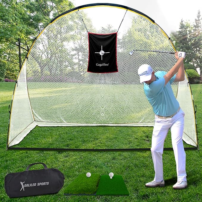 Gagalileo Golf Net: 10x7ft Practice Driving with Barrier Tur Mat Target for Backyard Home Adults Beginners
