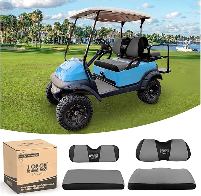 10L0L Golf Cart Front and Rear Seat Cover Set for Club Car Precedent/Onward/Tempo & Yamaha G29 Drive/Drive 2,Stylish 4 Passenger Front Back Seat Covers,Breathable Washable Polyester Mesh (Black/Grey)