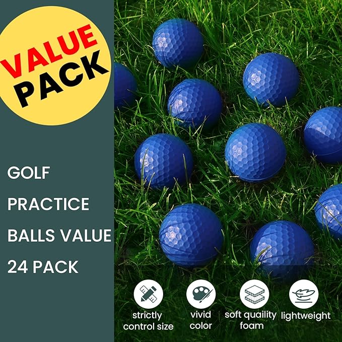 FINGER TEN Golf Practice Balls Foam Colored Value 12 24 50 Pack, Lightweight Golf Ball Limited Flight for Indoor Outdoor Driving Range Backyard Training Safe Practice Good Value