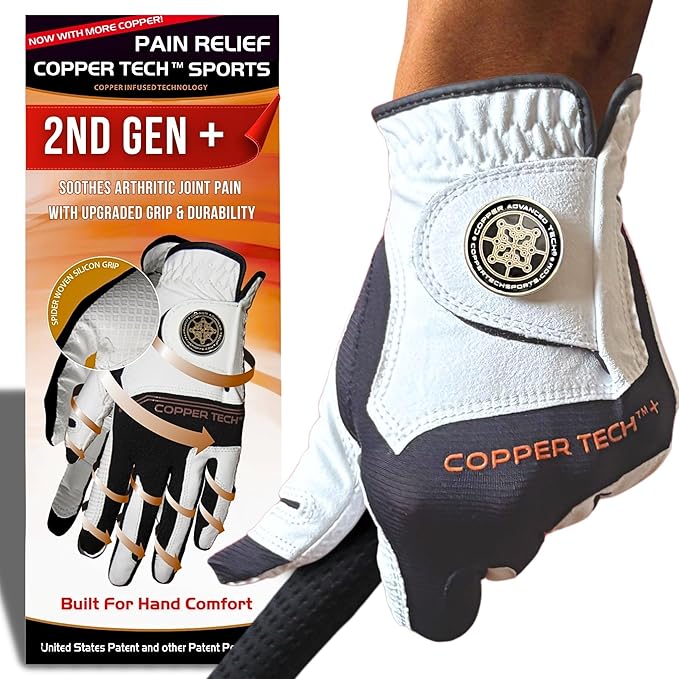 Copper Tech Golf Gloves Men Right Handed Golfer or Left Handed Golfer (2nd Gen) | Copper Compression Joint Support Golf Glove