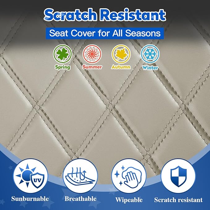 NOKINS 4PCS Golf Cart Seat Covers Kit, Front and Rear Seat Covers Fits YAMAHA/G29/Drive2 Standard Seat Cushion, Yamaha Vinyl Diamond Replacement Seat Covers, No Stapler(Oyster Gray)