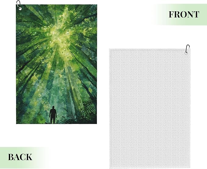 Green Golf Towel with Carabiner Clip 24"x16" Spring Forest Backdrop Microfiber Waffle Golf Towels for Golf Bags Sun Rays Natural Tree Golf Rag for Disc Balls Clubs Golfs Accessories for Men Women Dad