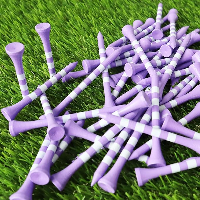 FINGER TEN Golf Tees Wood 3 1/4 2 3/4 Inch Value 50/120 Count, Durable Tees with Bright Colored Stripes for Consistent Height, 70mm 83mm Long Tees Ideal for Golfers