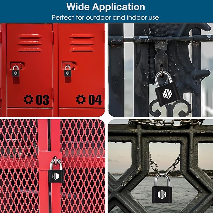 HOX 4 Digit Combination Lock, Outdoor Padlock - Heavy Duty Locker Lock with Hardened Steel Shackle, Waterproof Combo Lock for Gym Locker, Hasp Storage, Shed, Fence (Black, 2 Pack)