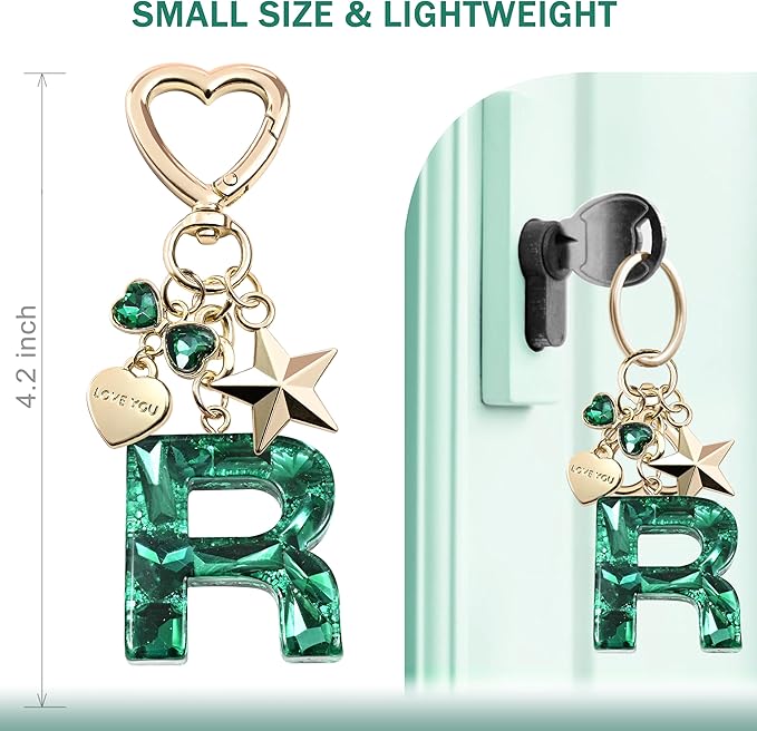 Cute Bling Keychain initial Letter Butterfly Star Pink Purple Gift for Women Girls Bag Cup Charms Accessories