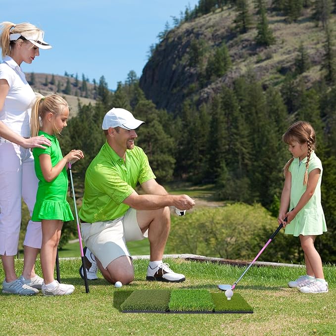 Golf Hitting Mat 24"x16" | 24"x24" Tri-Turf Golf Practice Mat Outdoor Indoor Portable Training Matt Traint Aid Batting Turf Matt for Chipping, Driving and Full Swing Practice
