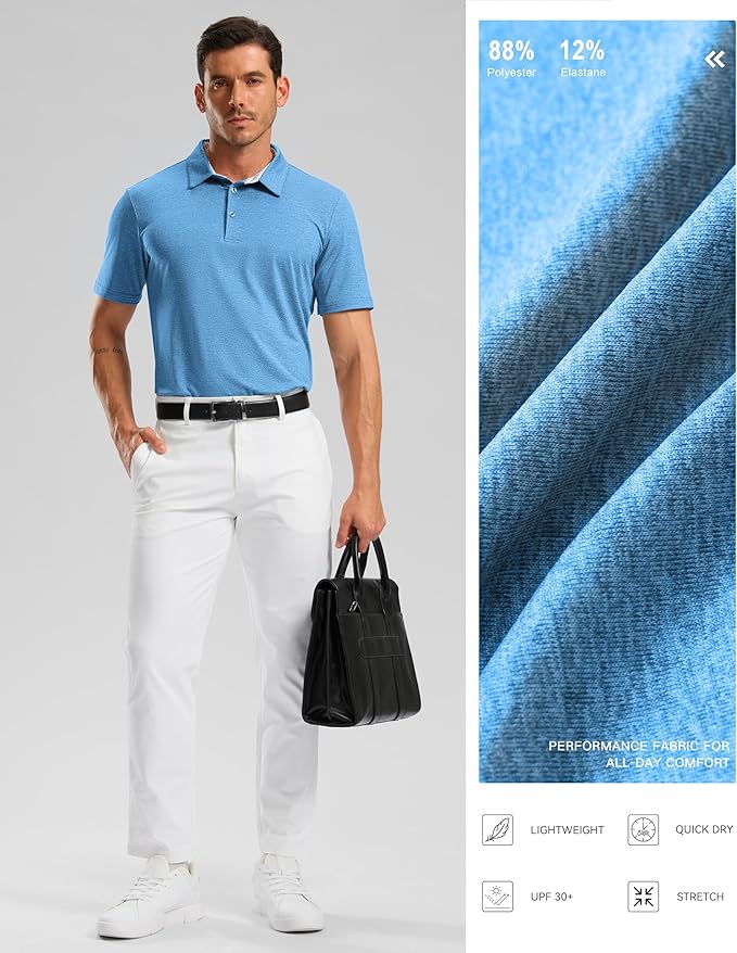 Golf Shirts Heather Polo Short Sleeve Dry Fit Lightweight Moisture Wicking Collared Shirts Casual Athletic Business