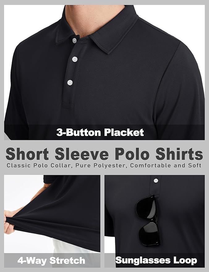 KEFITEVD Men's Polo Shirts Short Sleeve Moisture Wicking Dry Fit Performance Collar Golf Athletic Casual T-Shirt