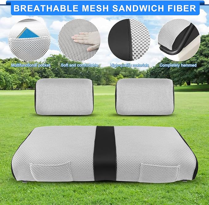 iLSKW Golf Cart Seat Covers for Club Car DS Pre-2000 Seat Cover OEM Front,Breathable Fabric and Leather Front Seat Cover,Full Wrap-Around Design of Club Car DS 1982-2000 Golf Cart Front Seat Cover