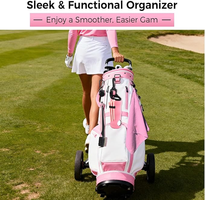 Pink Golf Accessories for Women, Acrylic Paint Ink 16 Pcs Golf Essentials Kit - Golf Club Brush & Golf Towel, Tee & Ball Holder for Bag, Divot Tool & Ball Maker, Golf Club Cleaning Kit - Golf Gifts