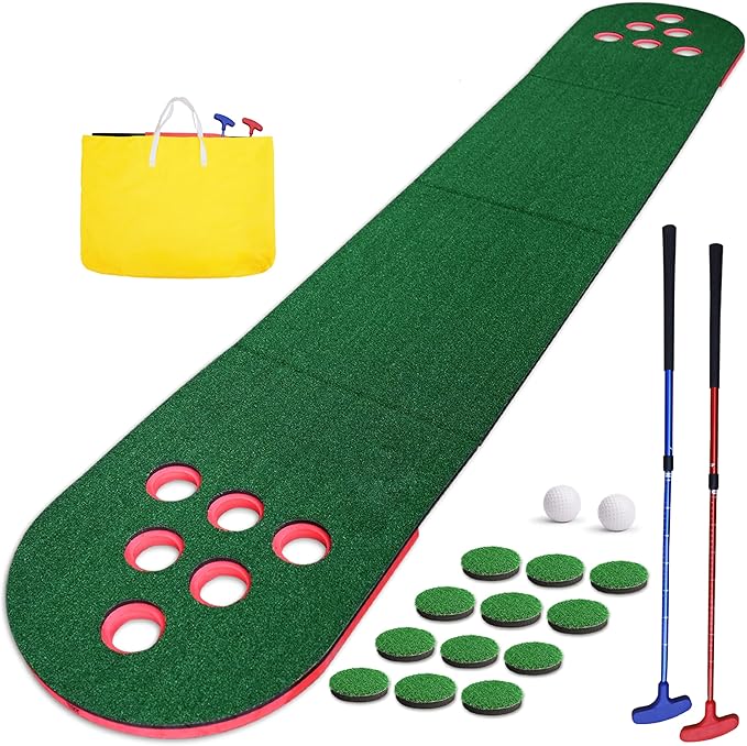Golf Putting Game Set, Mini Golf Game Set with 2 Putters 2 Balls, 10 Feet Practice Putting Green Mat for Adults, Indoor Outdoor Backyard Party Game