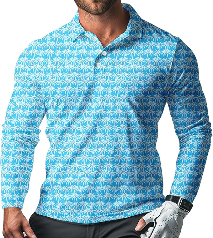 Men's Long Sleeve Golf Shirt Quick Dry 3 Button Work Fishing Outdoor Casual Collar Shirt