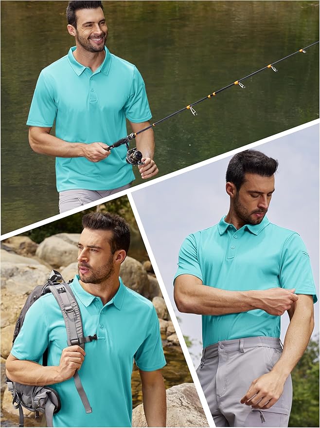 TACVASEN Mens Polo Shirt Short Sleeve Tactical Performance Collared Work Golf Shirts Dry Fit Pique Polos for Summer