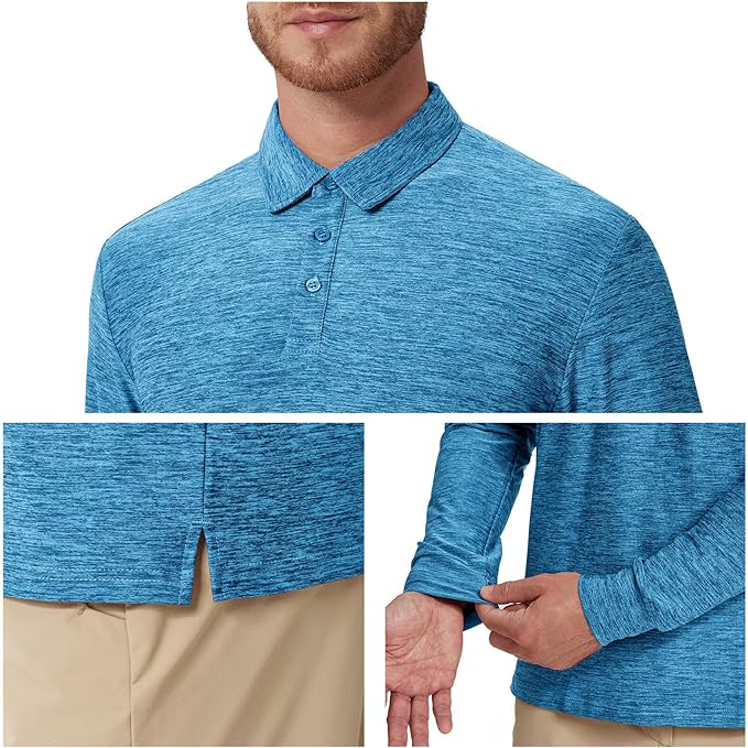 NAVISKIN Men's Polo Shirts Long Sleeve Golf Shirts with Collar UPF 50 SPF Shirt for Men Quick Dry Moisture Wicking