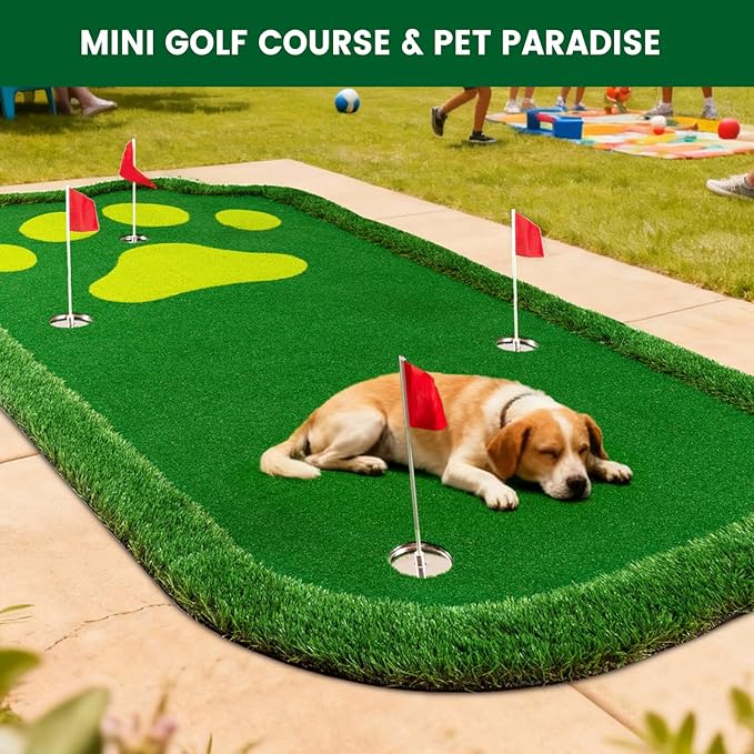 Golf Putting Green Indoor Outdoor Putting matt Professional Training Mat Practice Putting Mat with 3 Flags 1 Movable Cup 2 Slope Pad 5x10ft