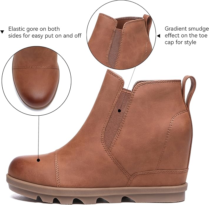 Athlefit Women's Wedge Ankle Boots Comfortable Slip On Wedge Booties