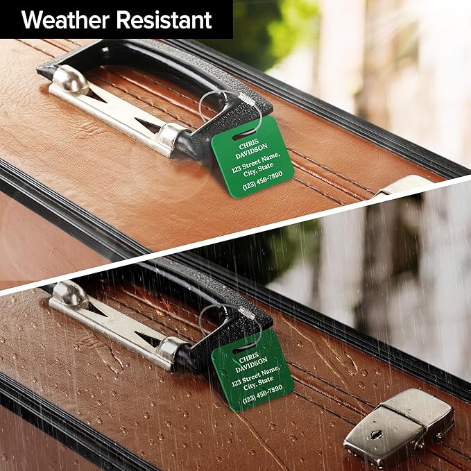 Custom Luggage Tags, Personalized Name Address for Suitcases,Backpack, Handbag, Travel Equipment Tag, 2x2 Inches, Acrylic Heavy Duty Waterproof, Made in The USA by My Sign Center- Green