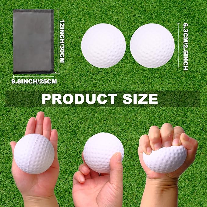 24 Pcs Mini Golf Stress Ball Bulk 2.5 Inch Foam Practice Balls for Stress Relief with 2 Black Mesh Storage Bags Sports Party Favors for Birthday Carnival Gift