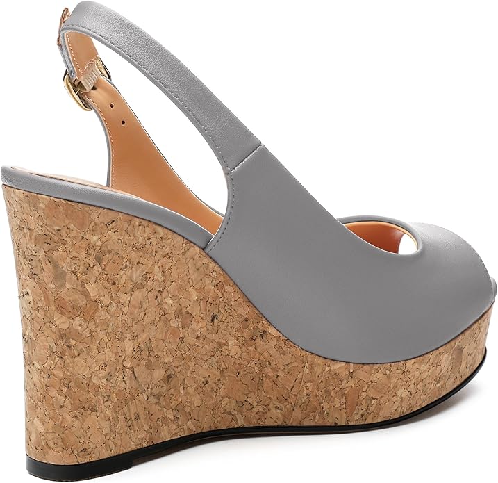 Womens Peep Toe Wedge Heels Matte Fashion Cork Slingback Pumps Platform Wedge Sandals 3.94 Inches